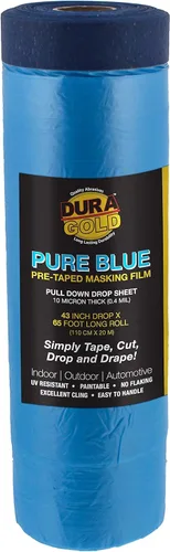 Miniatura 10 de Dura-Gold Rollo de película de enmascaramiento precintada azul puro de 106 pulgadas de ancho x 46 pies de largo, paquete de 3, láminas protectoras