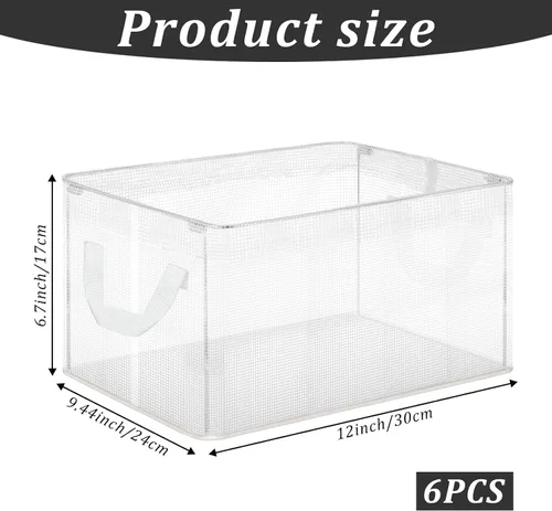 Miniatura 2 de Paquete de 6 cestas de almacenamiento para estantes, estantes de almacenamiento de armario, cestas plegables decorativas con asas, organizadores