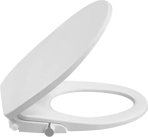Miniatura 6 de Asiento de inodoro con bidé para inodoro redondo, accesorio de bidé no eléctrico de doble boquilla con cierre suave, cubierta de asiento de inodoro