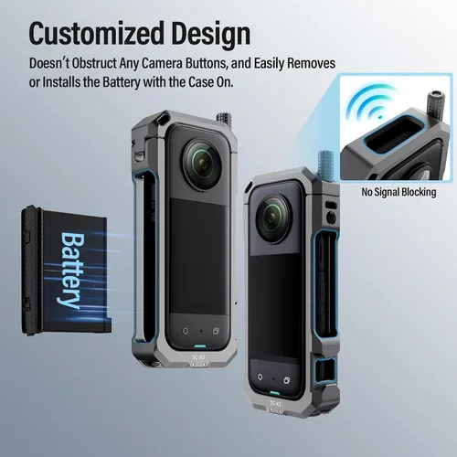 Miniatura 2 de SIRUI Jaula de cámara para Insta360 X3, funda protectora de aluminio para Insta360 X3 con cubierta de lente, dedos plegables, rosca de 1/4 pulgadas