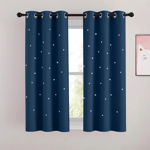 Miniatura 44 de NICETOWN Cortinas infantiles perforadas, cortinas marroquíes con estrellas azules para dormitorio de niñas, gruesas y suaves, para oscurecer la Azul