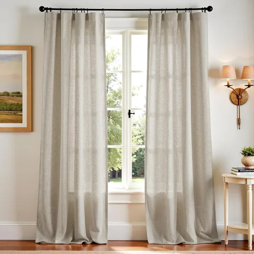 Miniatura 72 de JINCHAN Cortinas de lino de 108 pulgadas de largo, juego de 2 paneles, cortinas de ventana para sala de estar y dormitorio, cortinas
