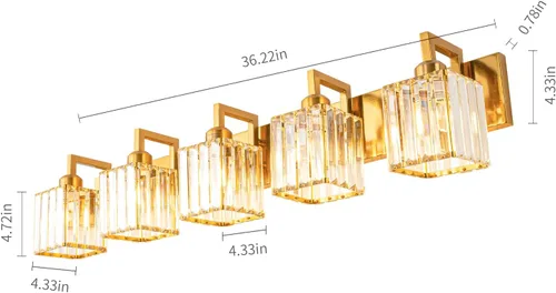 Miniatura 4 de Moderna lámpara de cristal para pared/tocador de baño, de 5 luces, color cromo Oro torcido