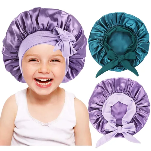 Miniatura 12 de 2 gorros de seda para niñas y niños pequeños, para cabello rizado