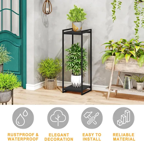 Miniatura 3 de Soporte para plantas de 2 niveles para interiores, estante moderno de 34 pulgadas de alto, organizador de macetas de esquina para sala de estar