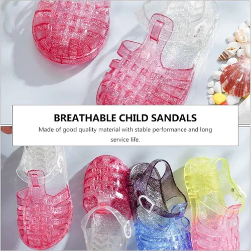 Miniatura 3 de USHOBE Sandalias de jalea de princesa para niñas, sandalias de verano para la playa, zapatos de gelatina con purpurina, sandalias planas