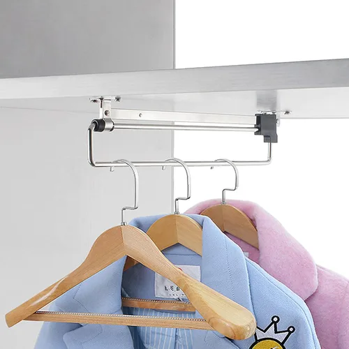 Varilla extraíble para colgar ropa con tornillos de montaje, acero laminado en frío, negro y plateado, 14 varillas de valet para armario extraíble,