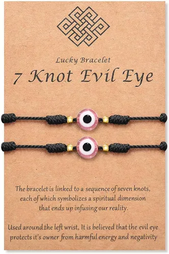 Miniatura 17 de Pulsera de 7 nudos contra el mal de ojo para mujeres, hombres y bebés, cuerda roja negra rosa, protección contra el mal de ojo, buena suerte, regalo