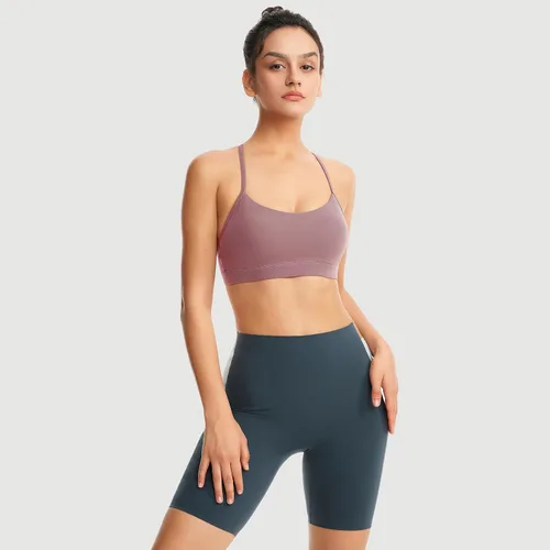 Miniatura 5 de Sujetadores deportivos acolchados para mujer, brasier deportivo sexy de línea larga entrecruzada, brasier deportivo de soporte medio con tirantes