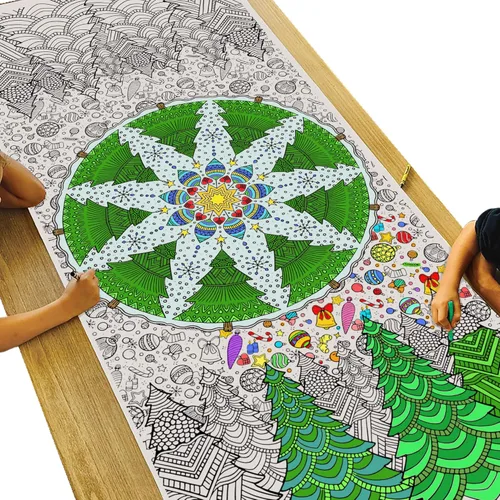 Tiny Expressions - Póster para colorear con mandala de Navidad gigante, enrollado, sin arrugas, 72 x 30 pulgadas, para adolescentes o adultos - Arte