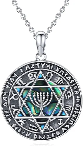 JUSTKIDSTOY Collar de estrella de David de plata de ley con colgante judío mesiánico, collar de protección, joyería espiritual, regalos de Hanukkah