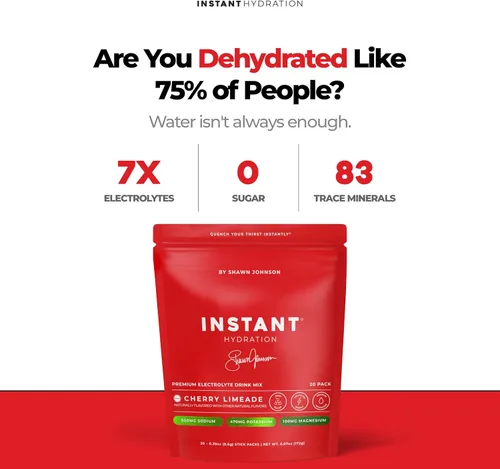 Miniatura 2 de Instant Hydration Shawn Johnson - Paquetes de electrolitos en polvo sin azúcar, mezcla de bebida electrolítica de limonada de cereza y artículos