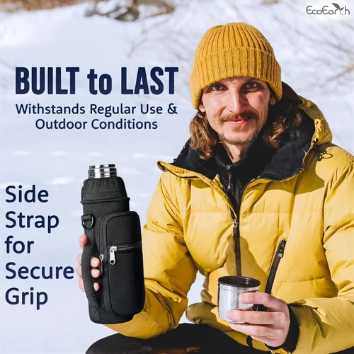 Miniatura 3 de EcoEarth - Water Bottle Holder with Strap - Water Bottle Carrier Bag for Hiking - Crossbody Hydration Pouch with Phone Holder Negro