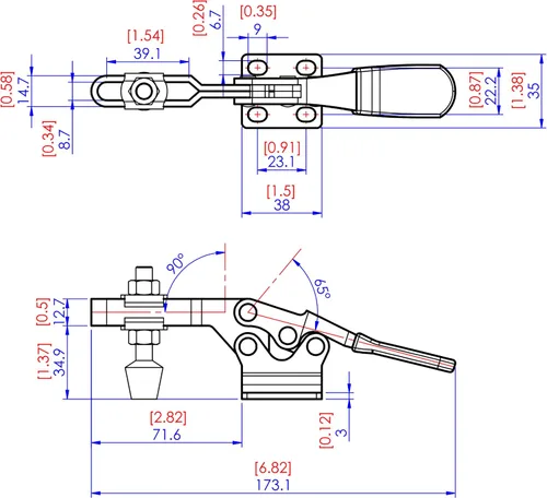 Miniatura 2 de Woodriver Abrazadera de palanca de silueta baja 2-3/4" X 1/4" 500 Lb. Capacidad