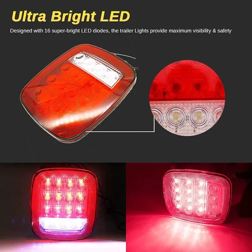 Miniatura 4 de 4 piezas 16 LED Luces traseras universales, 12V Luces indicadoras de parada, giro, reversa, marcha atrás, de frenado, marcador de distancia