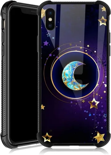 Miniatura 21 de Funda para iPhone Xs Max, diseños de girasol, estrella, cielo, cubierta trasera de cristal templado antiarañazos, esquinas reforzadas, carcasa