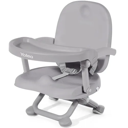 YOLEO Silla alta para bebé, asiento elevador para mesa de comedor, sillas altas plegables con alturas ajustables, asiento elevador de viaje con Gris