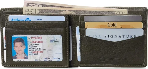 Miniatura 4 de Alpine Swiss RFID - Cartera de piel con 2 compartimentos para documentos de identidad, con ventana dividida, sección para billetes, en caja