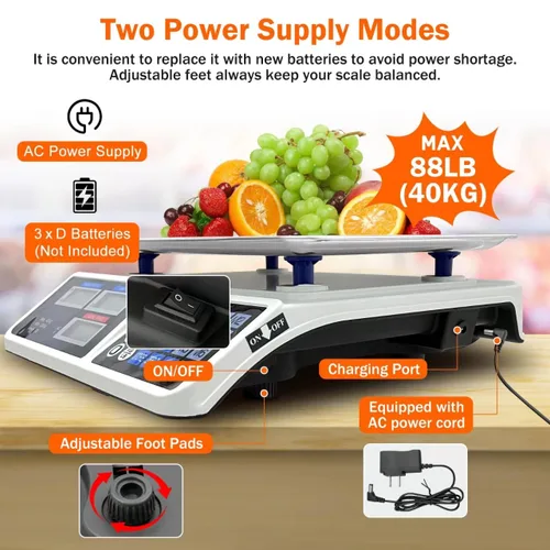 Miniatura 2 de Báscula de cálculo de precios de 88 lb/40 kg, báscula digital de cálculo de precios con plataforma grande de acero inoxidable, báscula de cocina