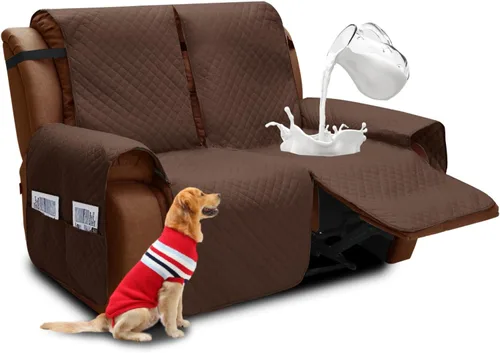 XINEAGE Funda para Loveseat Reclinable Resistente al Agua, Fundas para Loveseat Reclinable de 2 Asientos con Bolsillos, Funda Protectora para Café