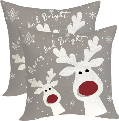 Miniatura 15 de Fundas de almohada navideñas de 18x18 pulgadas, paquete de 2, cuadros búfalo rojo y negro con ciervo, fundas de almohada decorativas, decoración