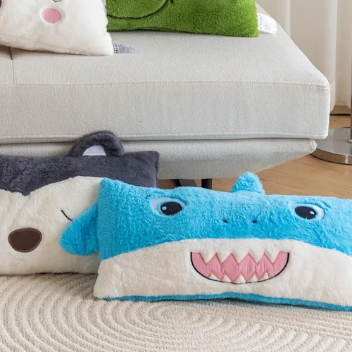 Miniatura 5 de Snugtown Almohada lumbar de animales de peluche, almohada de felpa súper suave para niños, bonita almohada en forma de tiburón, 12 x 24 pulgadas