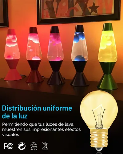Miniatura 5 de Bombilla de lava de 25 vatios, base intermedia E17, paquete de 6 bombillas de repuesto originales de lava para lámpara de lava de 14.5 pulgadas