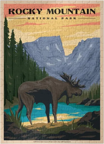 Miniatura 7 de MyPuzzle Rocky Mountain National Park - Alce en el amanecer rocoso, póster de viaje vintage, rompecabezas de 100 piezas para adultos