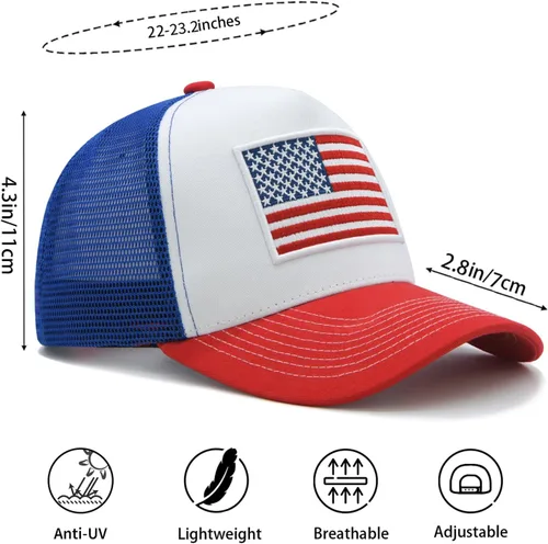 Miniatura 5 de Gorra de béisbol con la bandera estadounidense para hombres y mujeres, gorra de béisbol ajustable con malla trasera
