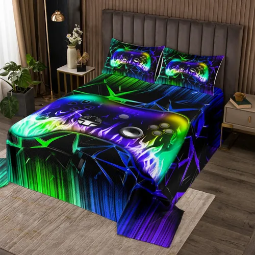 Miniatura 7 de Castle Fairy Gamepad Bedspread Quilt,Video Gaming Black Bedding Coverlet for All Season Bedroom,Kids Games Consoles Twin Size Coverlet Set with 1