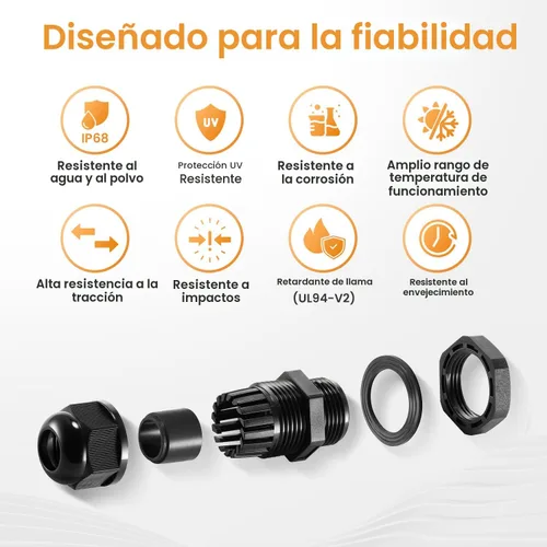 Miniatura 6 de QILIPSU Prensaestopas de nailon NPT de 1/2, impermeable, IP68 ajustable, para cable de 0.236-0.472 in de diámetro (1/2 NPT, 12 unidades)