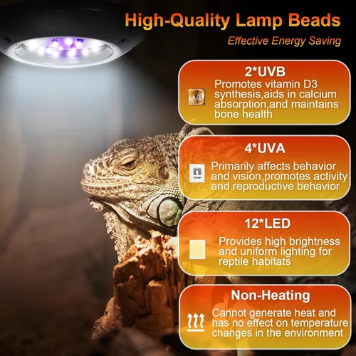 Miniatura 7 de Luz LED UVB para reptiles, lámpara UVA UVB de 8 W - Interruptor temporizador, brillo ajustable, zonas Ferguson 1-4, lámpara UVI de bajo consumo