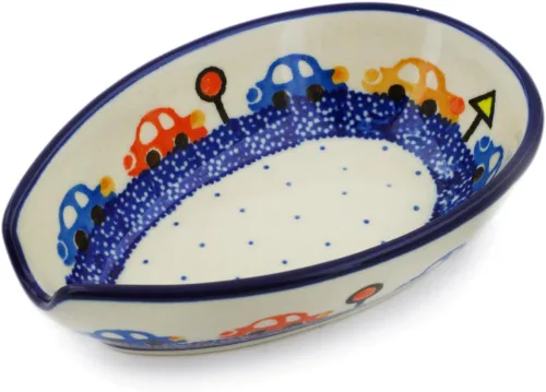 Miniatura 10 de Auténtico soporte de cuchara de cerámica polaca en diseño de amapolas azules hecho a mano en Bolesławiec Polonia por Ceramika Artystyczna +