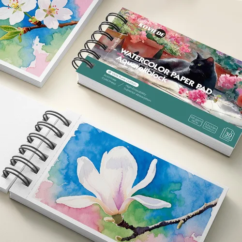 Miniatura 7 de KOVIEDE Bloc de papel de acuarela 100% algodón - 30 hojas 3.5"x5.5" encuadernado en espiral 140lb/300gsm prensado en frío cuaderno de bocetos