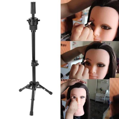 Miniatura 6 de Soporte para cabeza de maniquí, soporte de trípode, ajustable, profesional, de plástico, para peluca, sombrero, soporte para cabello para cabeza