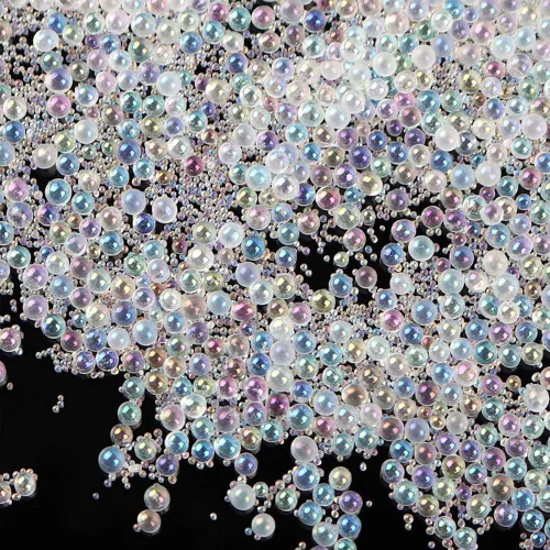 OLYCRAFT 210g 1~3mm Cuentas de Cristal con Burbujas Sin Agujero Iridescentes Cuentas de Gotas de Agua Burbuja Cuenta de Cristal Iridescente para