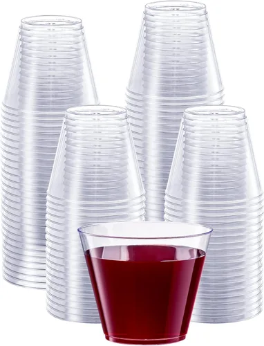 Vasos de plástico duro transparentes SETUP [9 onzas. Esbelto - 200 unidades] Pequeños vasos desechables de cóctel para fiesta 9 oz. - Transparente