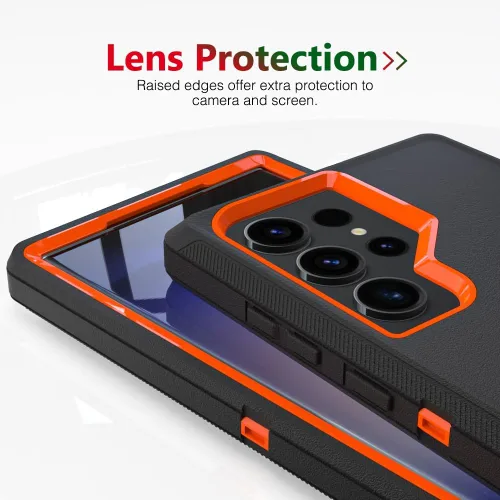Miniatura 4 de Funda para Galaxy S22 Ultra, Funda Protectora Resistente y Rugosa a Prueba de Caídas para Samsung Galaxy S22 Ultra, Negro+Naranja Negro y anaranjado