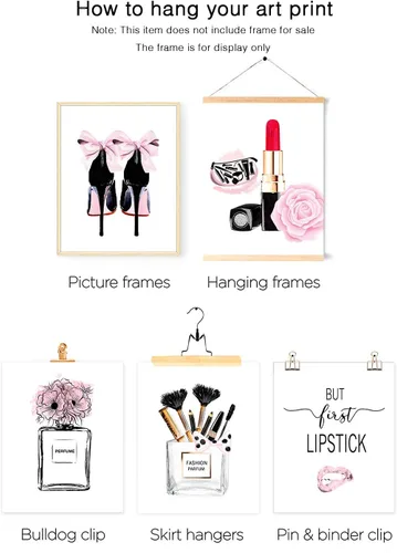 Miniatura 3 de HoozGee Juego de 6 impresiones artísticas de pared de moda, perfumes, pintalabios, pinturas de lienzo, pósteres de decoración de habitación de niñas