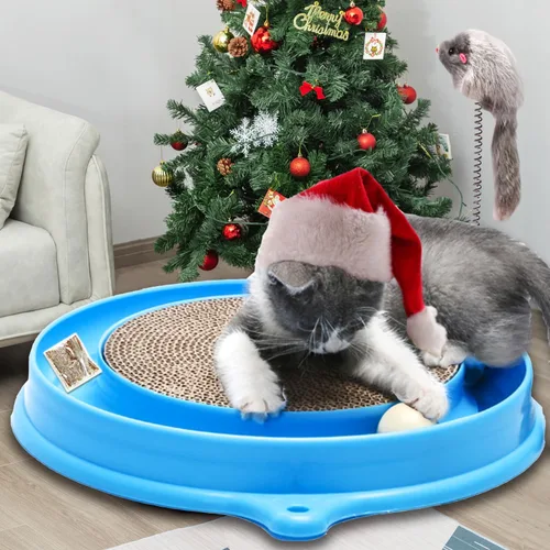 Miniatura 8 de AUOON Juguete Rascador para Gatos - Almohadilla Rascadora para Gatos con Pista de Pelota de Juguete para Gatos y Juguete de Ratón de Peluche