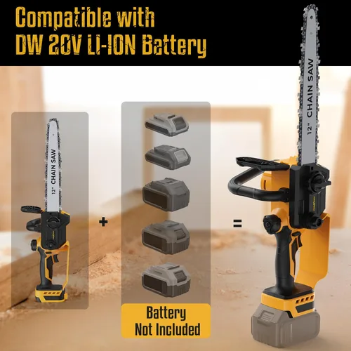 Miniatura 2 de Mini motosierra para batería Dewalt de 20 V máxima, motosierra eléctrica de 12 pulgadas inalámbrica con doble bloqueo de seguridad, sierra de cadena