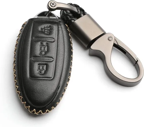 Cuero para Nissan Versa Rogue Pathfinder 370Z Armada Juke Murano Titan Infiniti EX35 FX35 QX50 QX70 Smart 3 Botones Funda Funda Llavero Cadena Negro