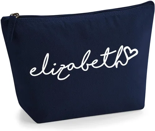 Miniatura 11 de Bolsa de accesorios de maquillaje con iniciales de nombre escritas a mano personalizadas en color negro con purpurina o textura de flocado
