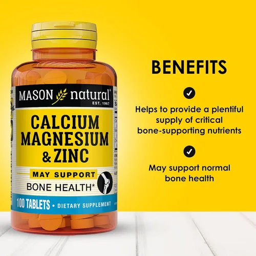 Miniatura 2 de Mason Natural Calcio, magnesio y zinc, suministro para 300 días, apoya la salud ósea normal y el refuerzo del sistema inmunológico, paquete de 3