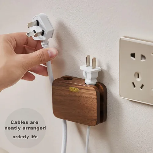 Miniatura 3 de Soporte de cable autoadhesivo de madera maciza para cables gruesos, organización de cables para mesita de noche, cocina, PC, TV y oficina, soporte