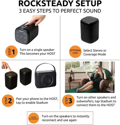 Miniatura 4 de Rocksteady Stadium 2: Paquete de Dos Altavoces - Inmersivo, conectable y hasta 150 pies de alcance. Hasta 30 horas de duración de la batería.