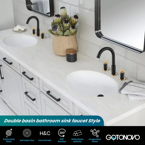 Miniatura 2 de gotonovo Grifo de baño de 3 agujeros de 8 pulgadas, grifo de tocador para fregadero de baño, 2 manijas cruzadas, lavabo de montaje en cubierta