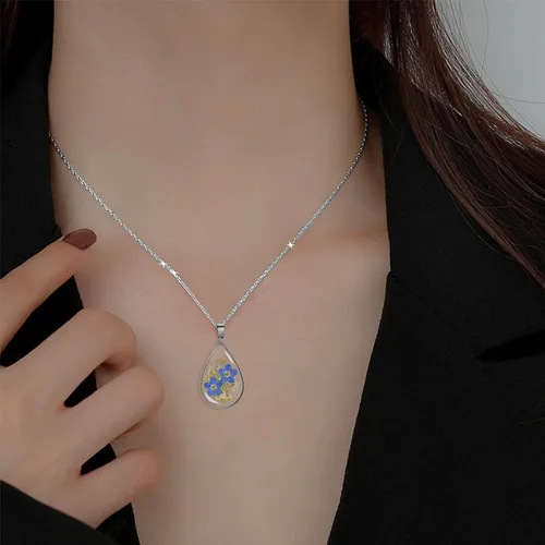 Miniatura 67 de Collar de flores silvestres prensadas con encaje de Forget-Me-Not y Queen Anne Collar de flores prensadas de oro Collares hechos a mano