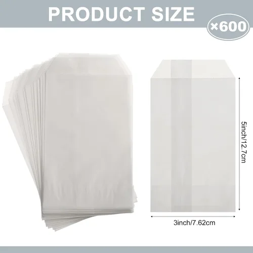 Miniatura 2 de 600 bolsas de papel encerado de vidrio plano para golosinas, bolsas de galletas semitransparentes para panadería, galletas, dulces, postres
