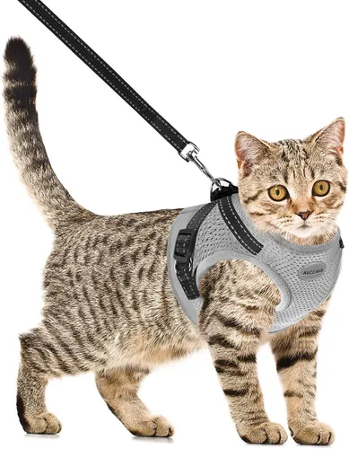 Miniatura 6 de Arnés para gatos y correa para caminar, arneses a prueba de escapes para gatitos, arnés ajustable reflectante para cachorros con correas, chaleco